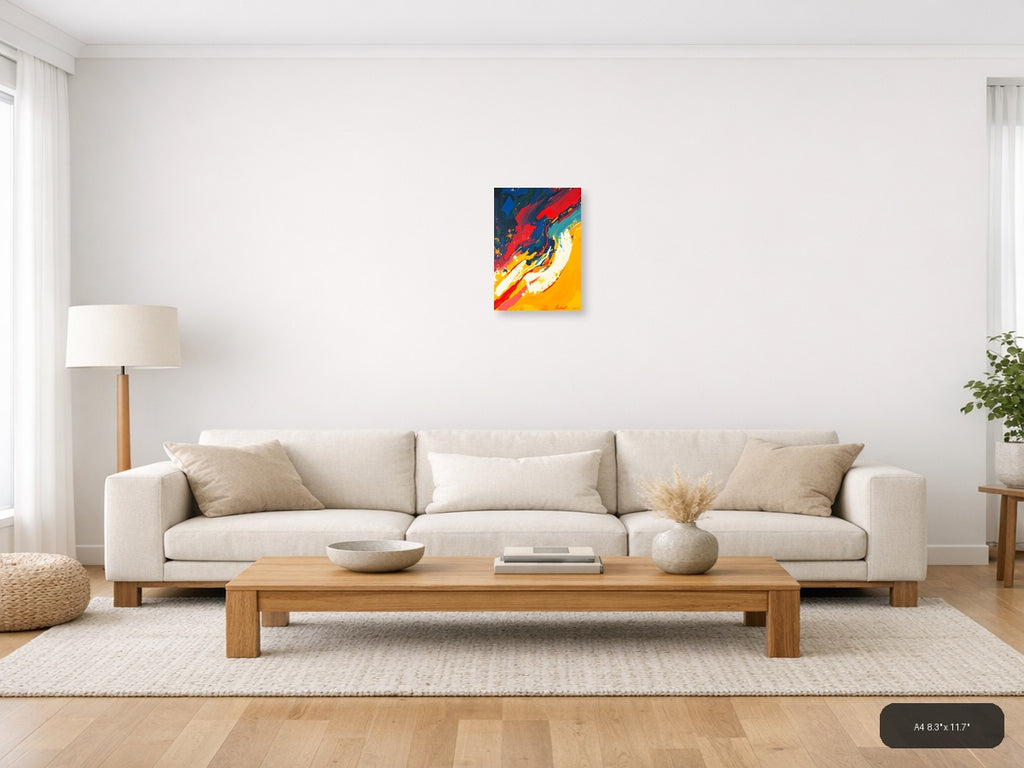 Bold Abstract Swirls Red Blue Yellow Wall Art — A4 / Living Room