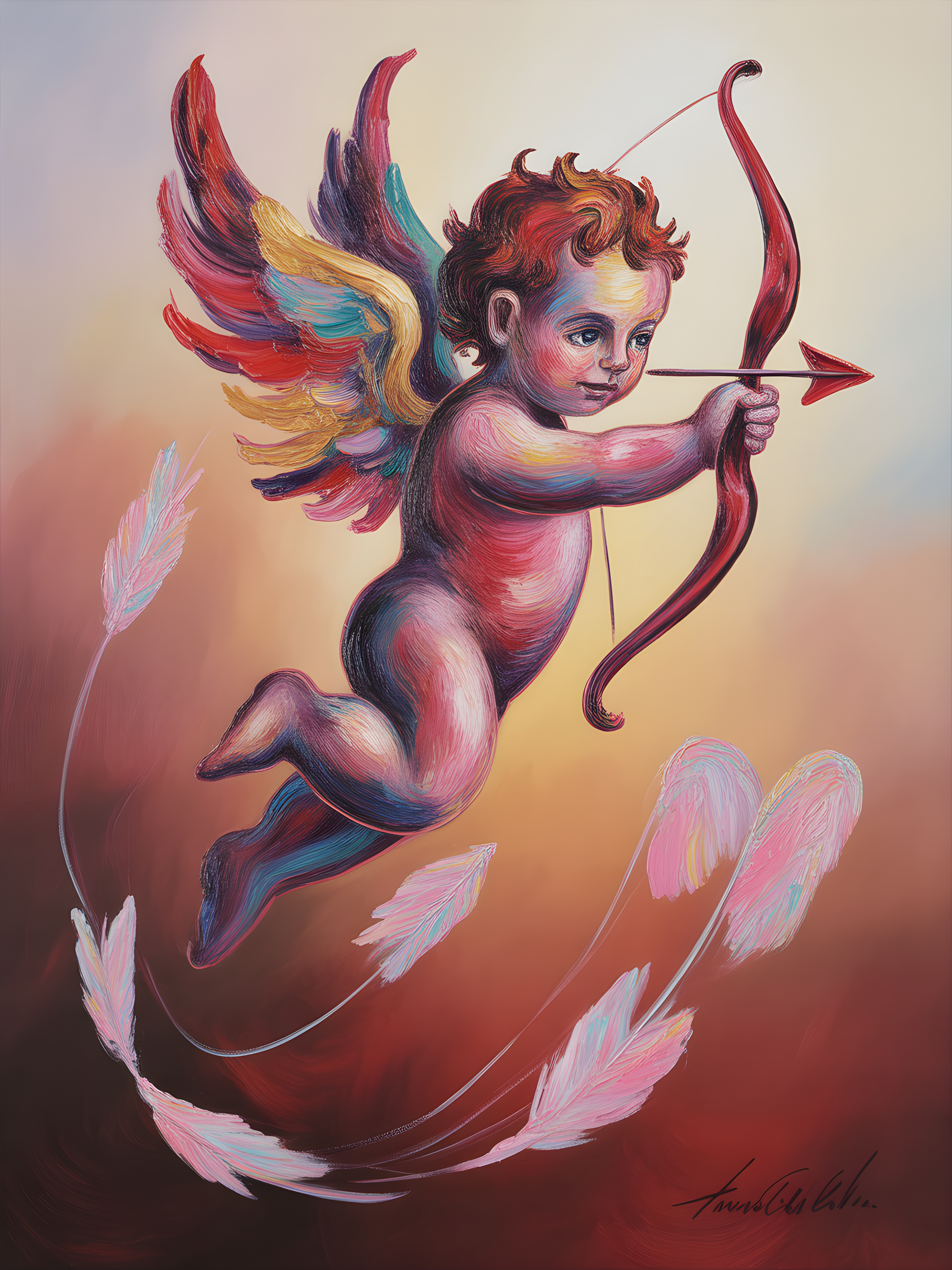 Colorful Cupid Angel with Bow Abstract Portrait Wall Art
