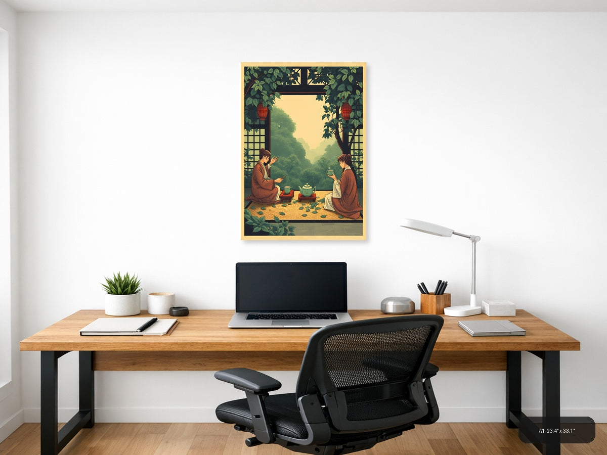 Vintage Asian Tea Ceremony Garden Wall Art — A1 / Office