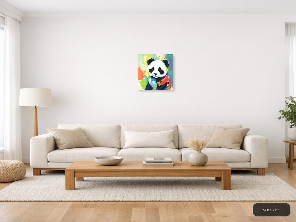 Playful Panda Abstract Colorful Pop Art Wall Art — A4 / Living Room