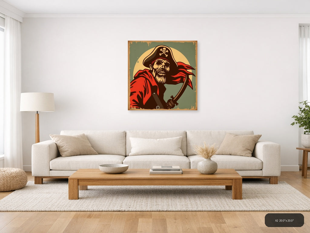 Vintage Pirate Skull Captain Red Coat Wall Art — A2 / Living Room
