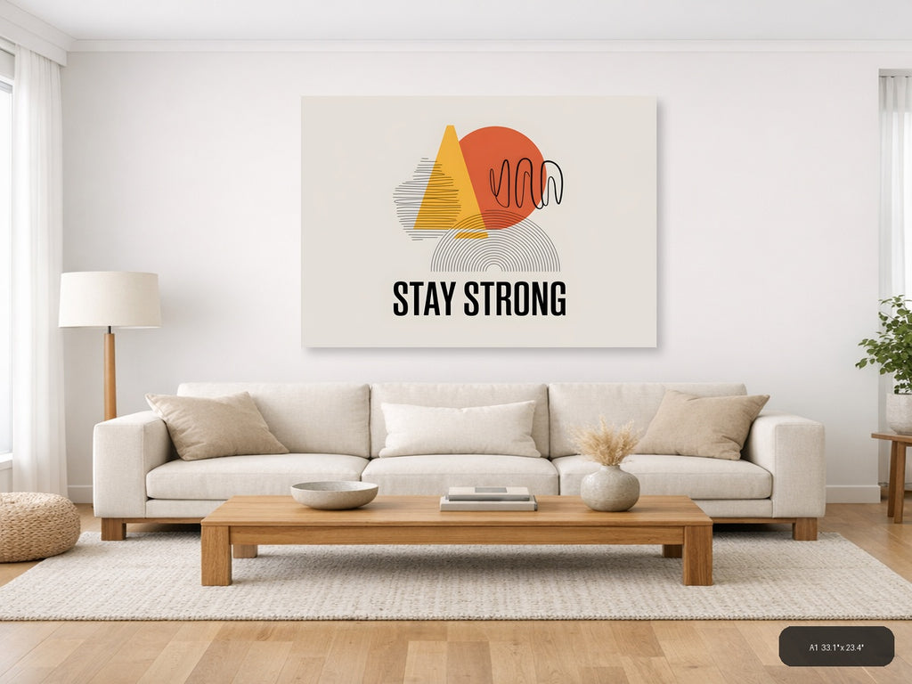 Stay Strong Motivational Line Art & Geometric Wall Art — A1 / Living Room