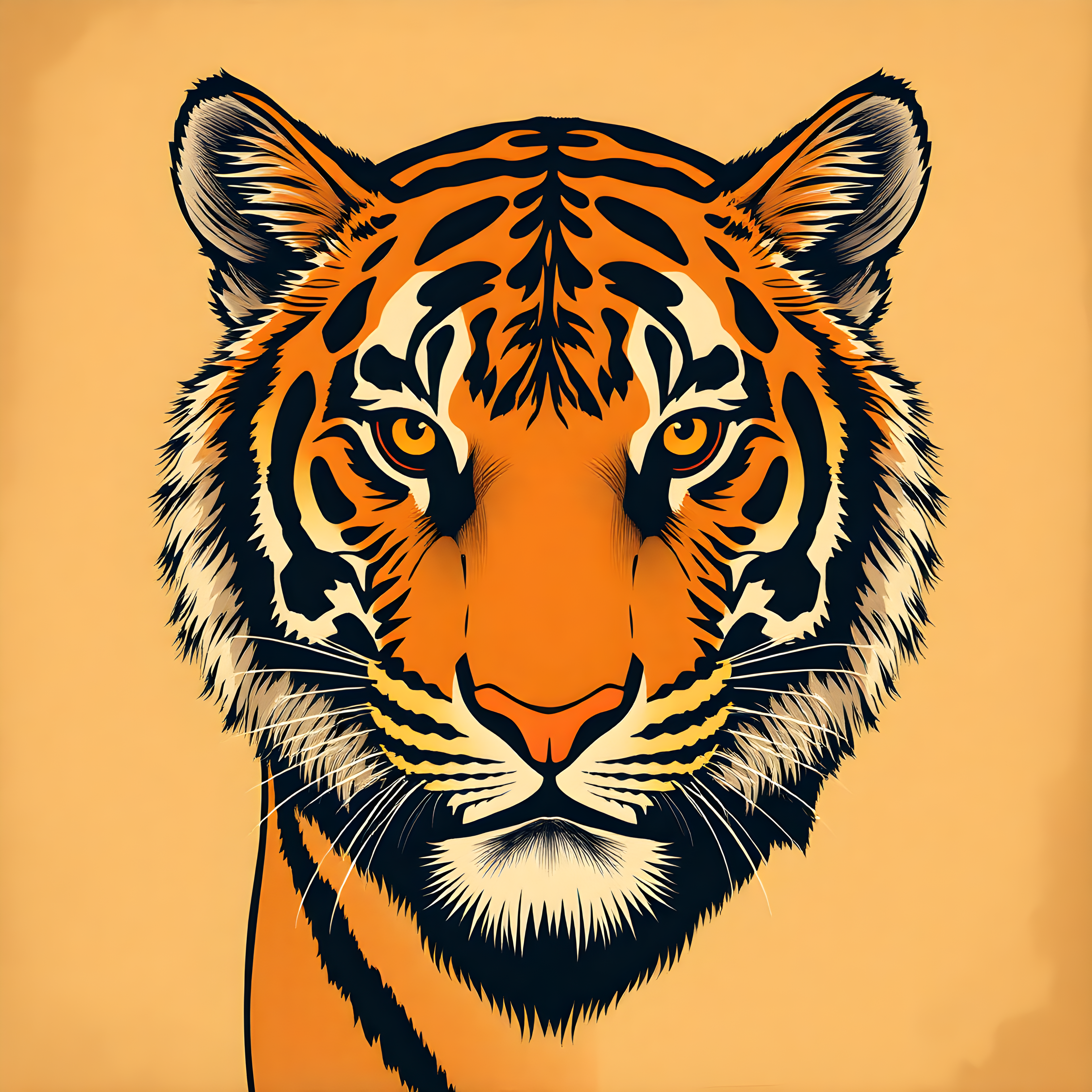 Vintage Tiger Head Portrait Orange Wall Art