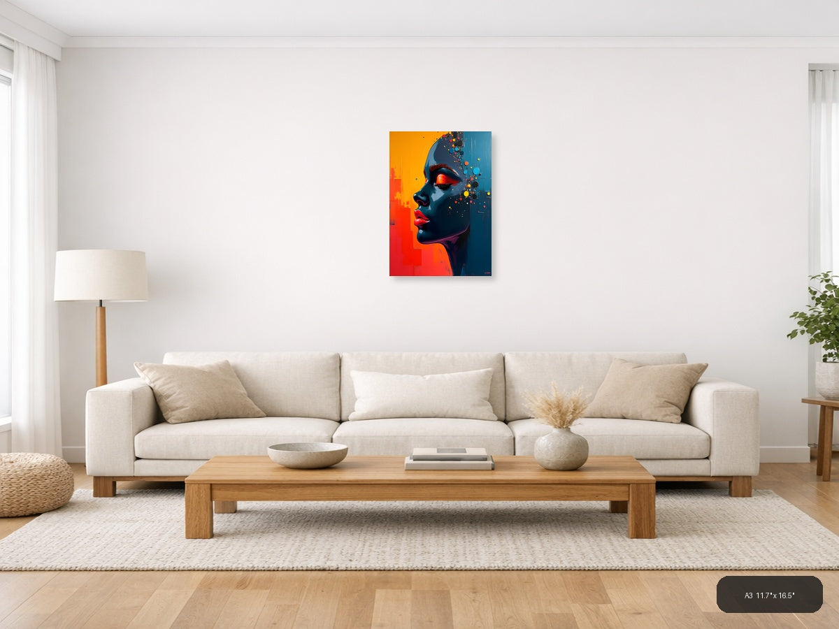 Colorful Abstract Portrait with Dispersing Particles Wall Art — A3 / Living Room