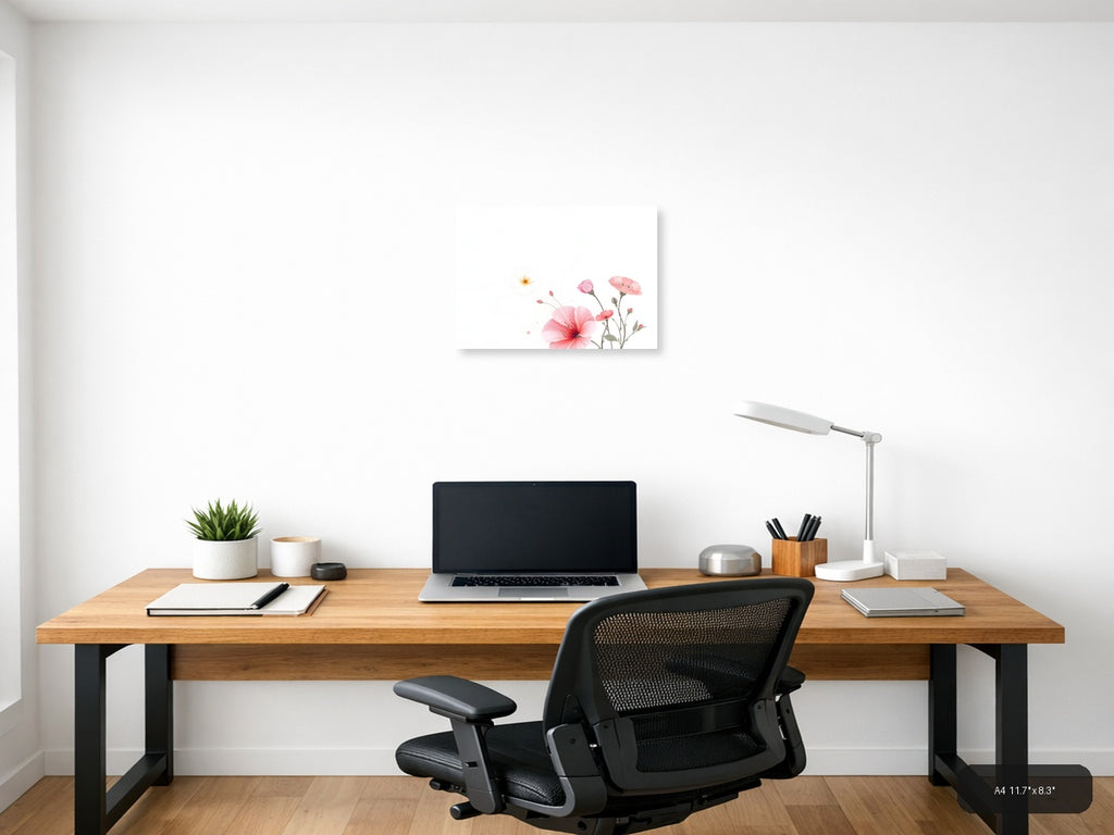 Pink Carnations & Sun Minimalist Floral Wall Art — A4 / Office