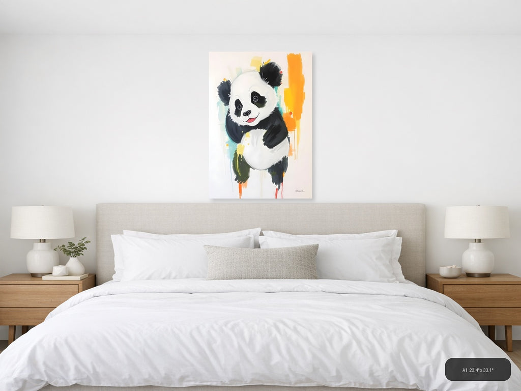 Smiling Panda Abstract Watercolor Portrait Wall Art — A1 / Bedroom