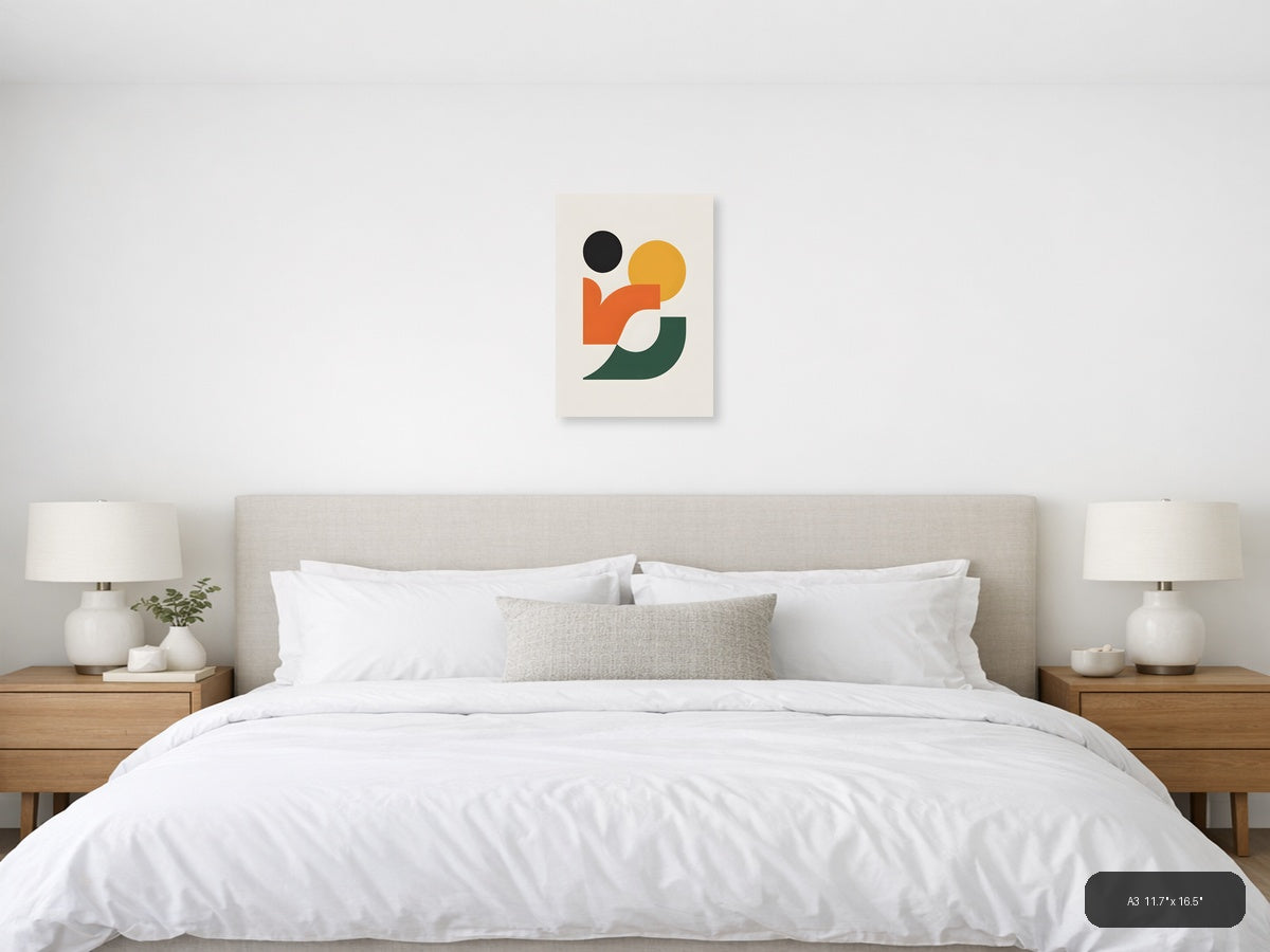 Minimalist Abstract Geometric Shapes Composition Wall Art — A3 / Bedroom