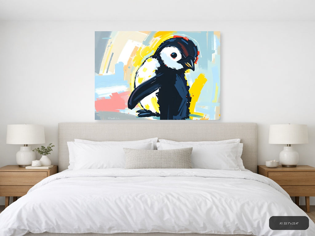 Abstract Penguin with Headphones - Modern Wall Art — A1 / Bedroom