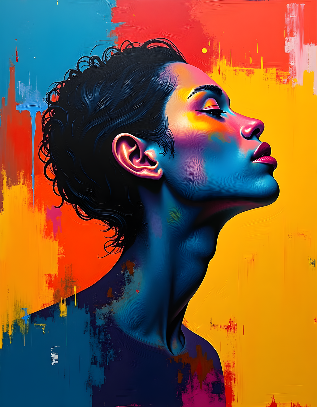 Vibrant Abstract Portrait with Neon Glow Wall Art