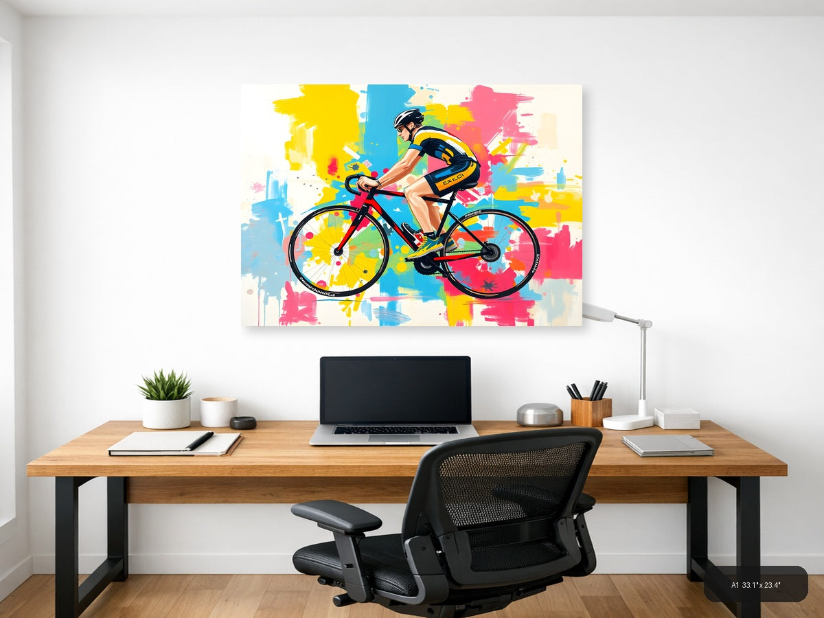 Colorful Cyclist Abstract Pop Art Wall Art — A1 / Office