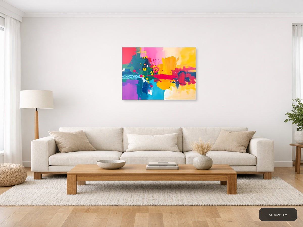 Vibrant Abstract Landscape Colorful Modern Wall Art — A3 / Living Room