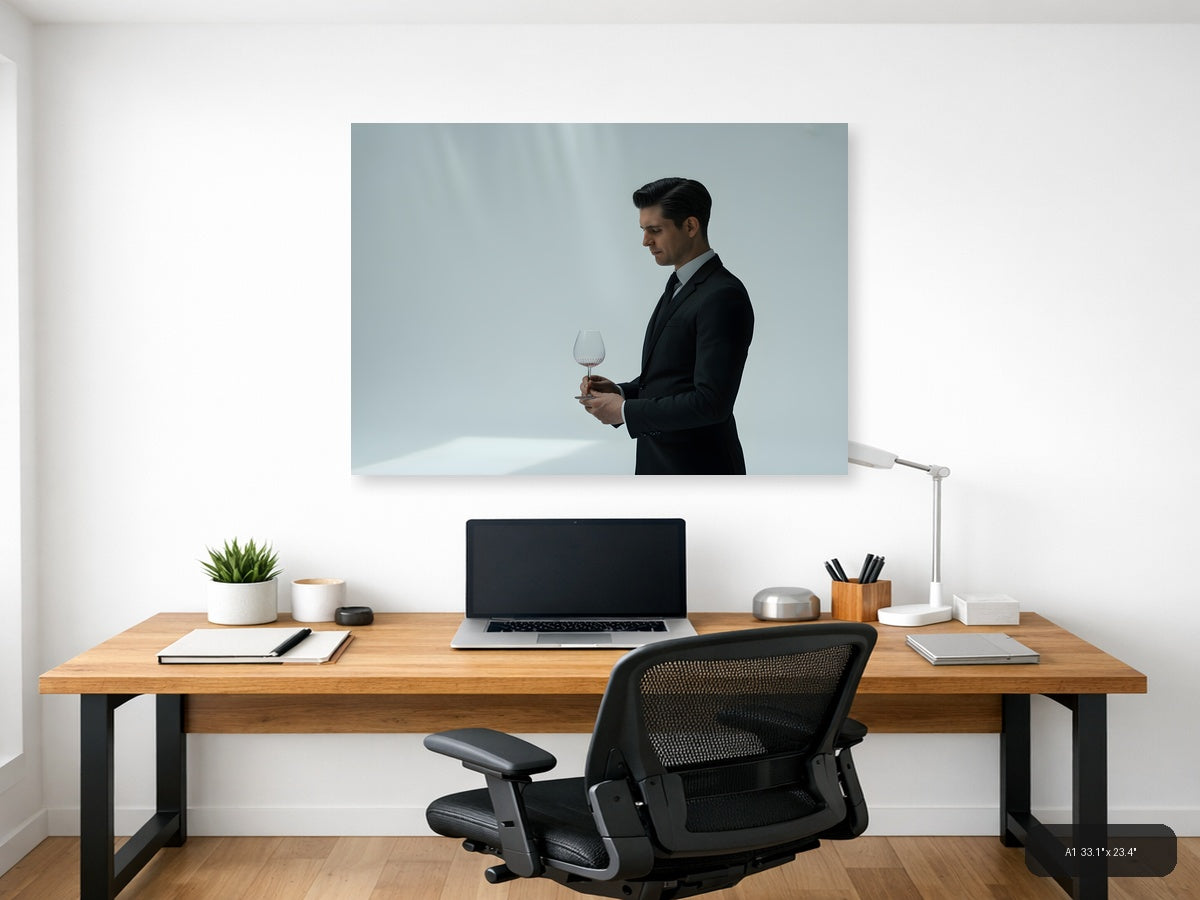 Minimalist Businessman with Wine Glass Wall Art — A1 / Office