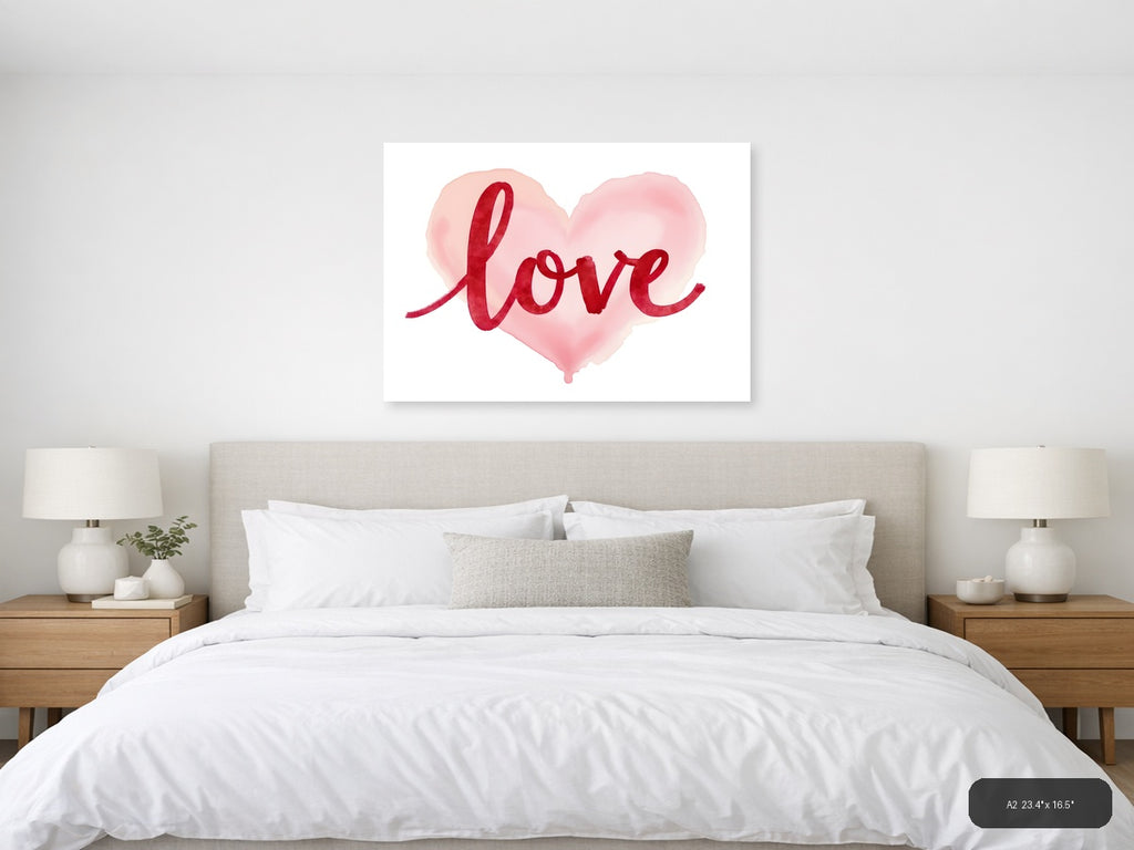 Love Red Watercolor Heart Wall Art — A2 / Bedroom