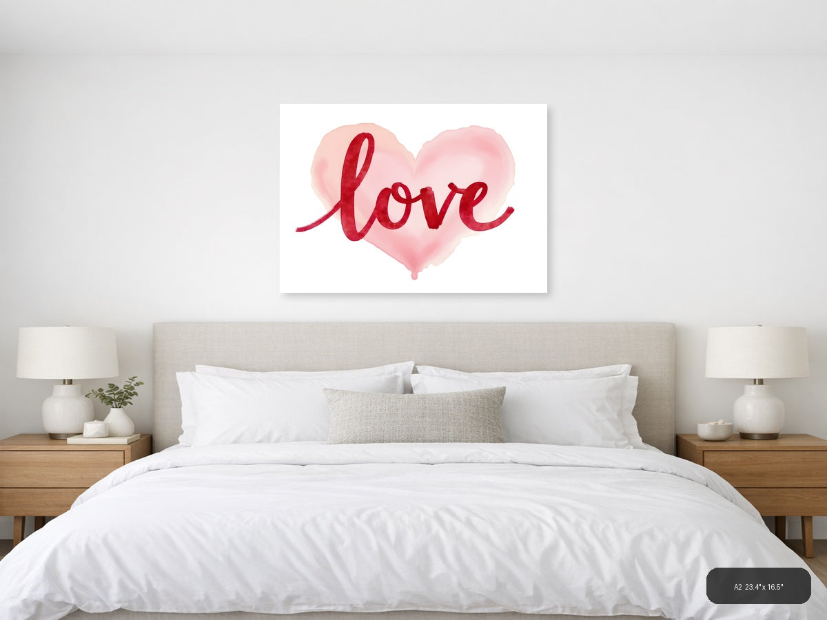 Love Red Watercolor Heart Wall Art — A2 / Bedroom