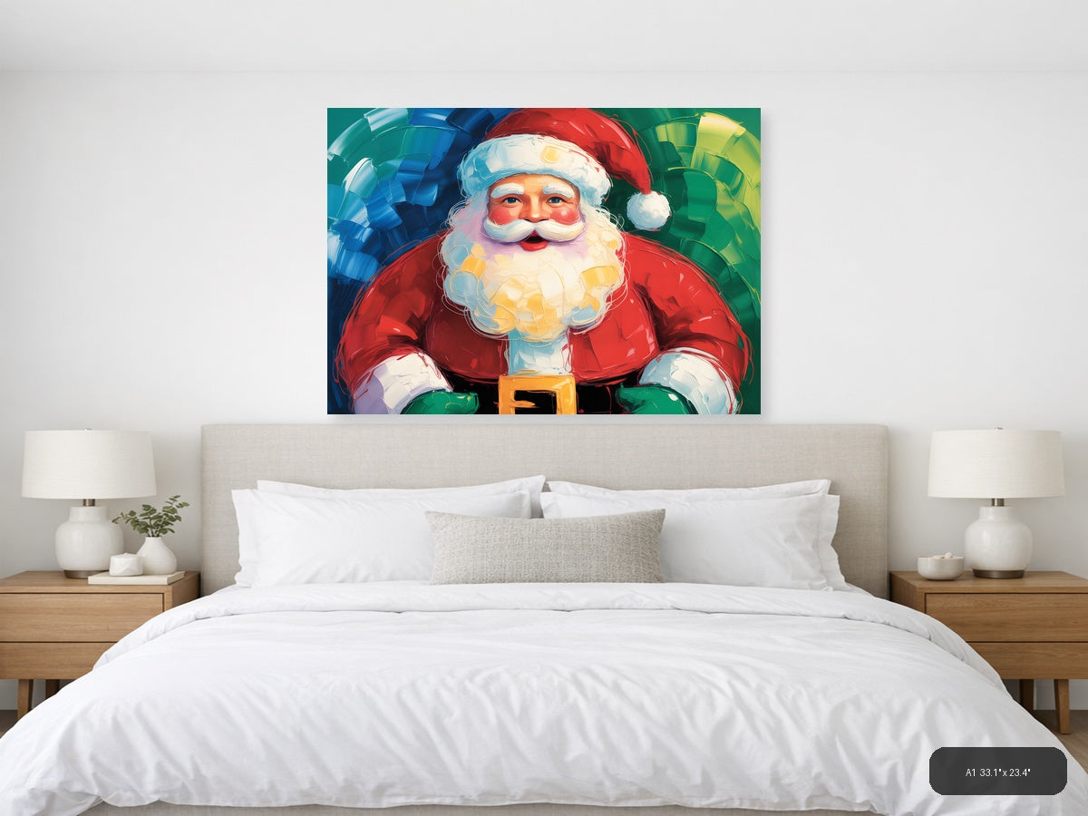 Abstract Santa Claus Portrait Colorful Holiday Wall Art — A1 / Bedroom