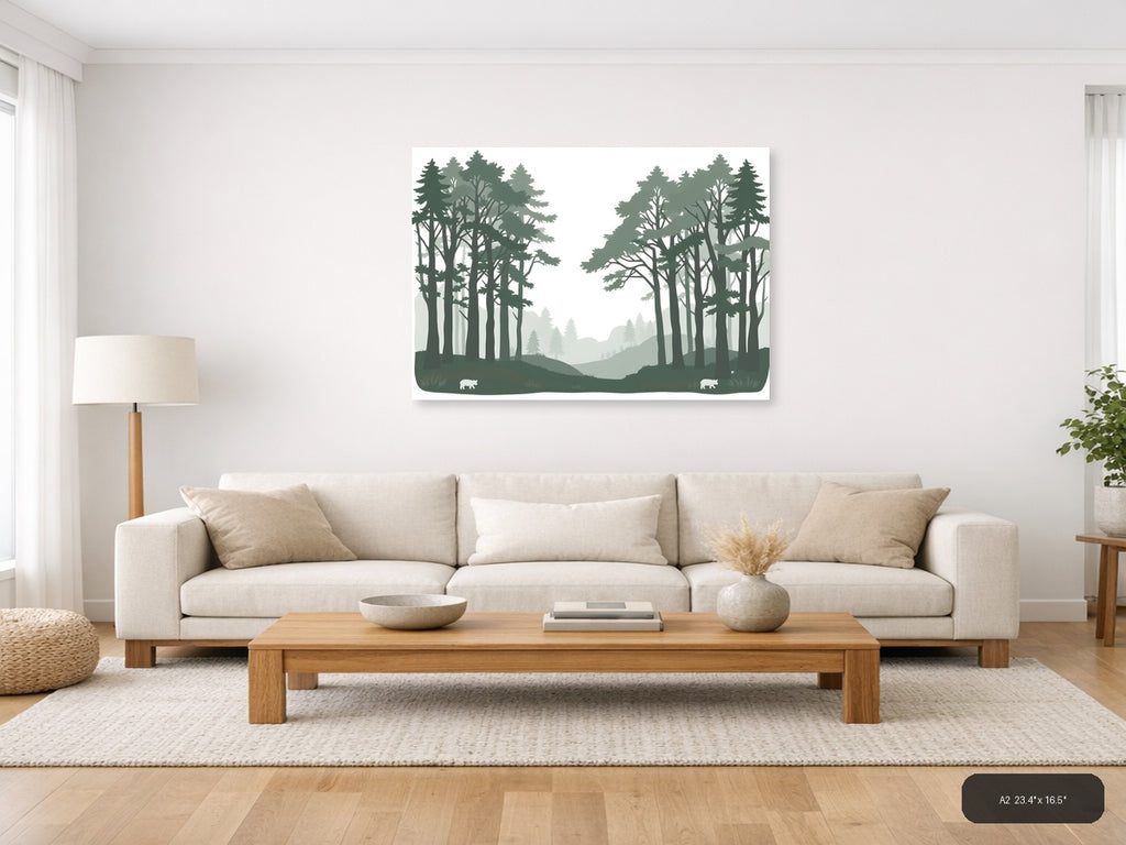 Minimalist Forest Path Landscape Wall Art — A2 / Living Room