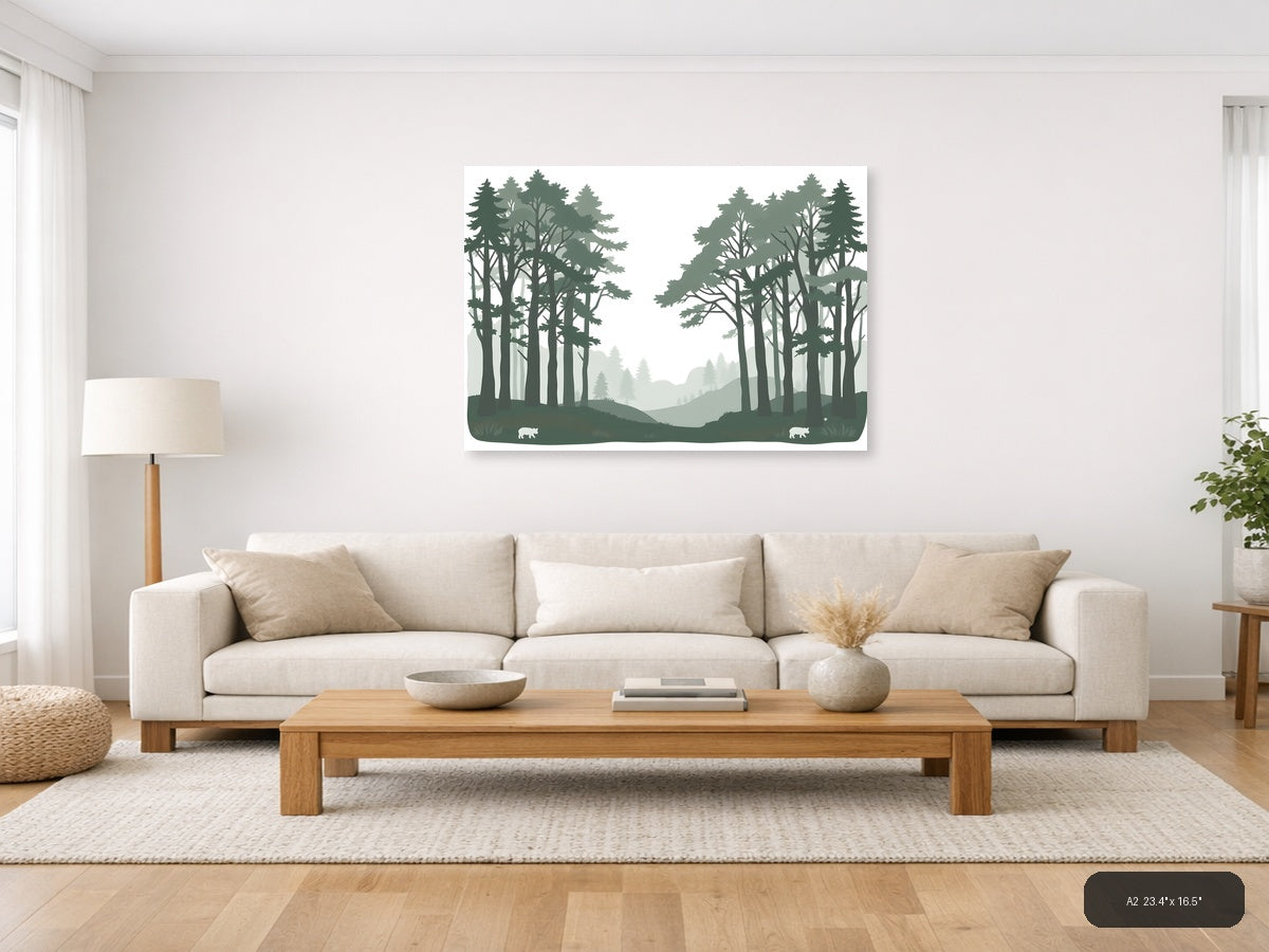 Minimalist Forest Path Landscape Wall Art — A2 / Living Room
