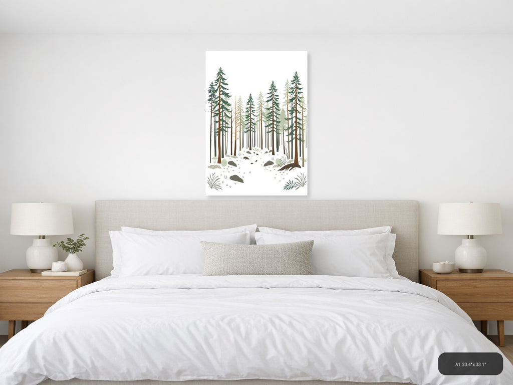 Minimalist Forest Landscape with Pine Trees Wall Art — A1 / Bedroom