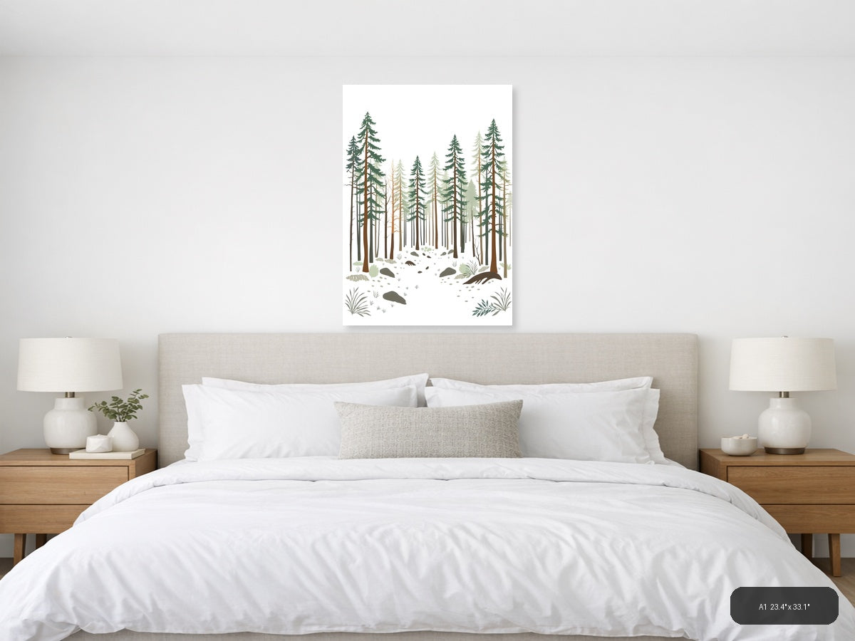 Minimalist Forest Landscape with Pine Trees Wall Art — A1 / Bedroom