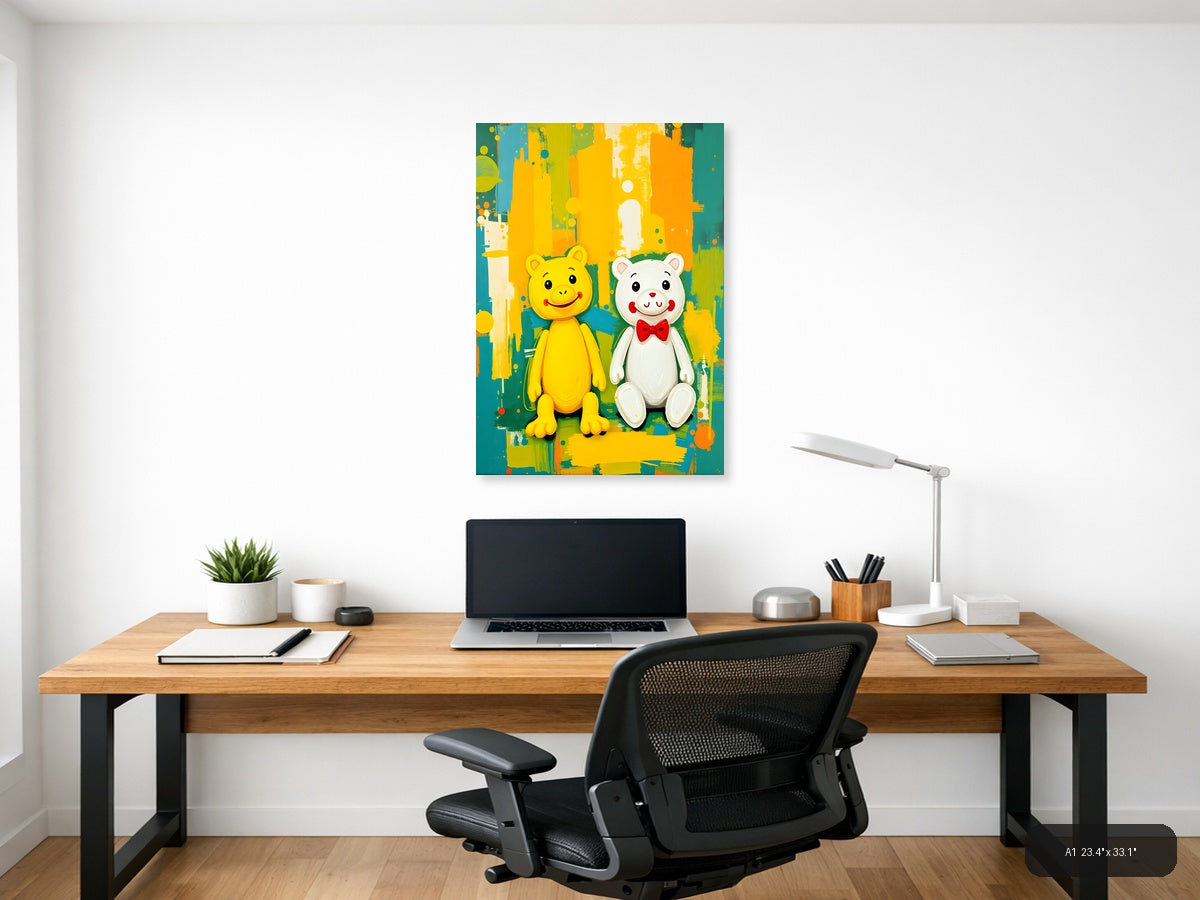 Yellow & White Smiling Bears Abstract Colorful Wall Art — A1 / Office
