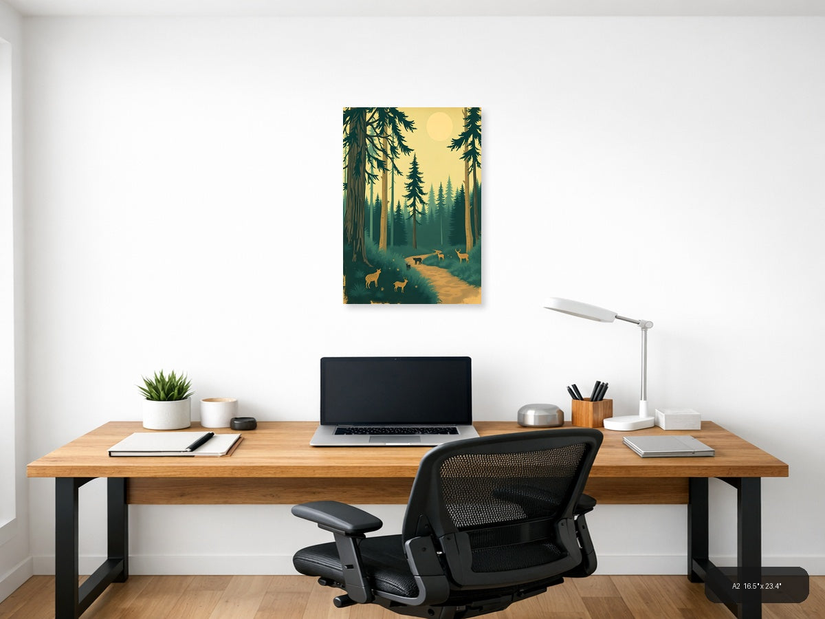 Vintage Forest Wildlife Path Landscape Wall Art — A2 / Office