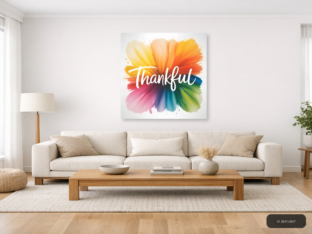 Thankful — Watercolor (Square) Canvas Print | Watercolor Wall Art | A4 A3 A2 A1 — A1 / Living Room