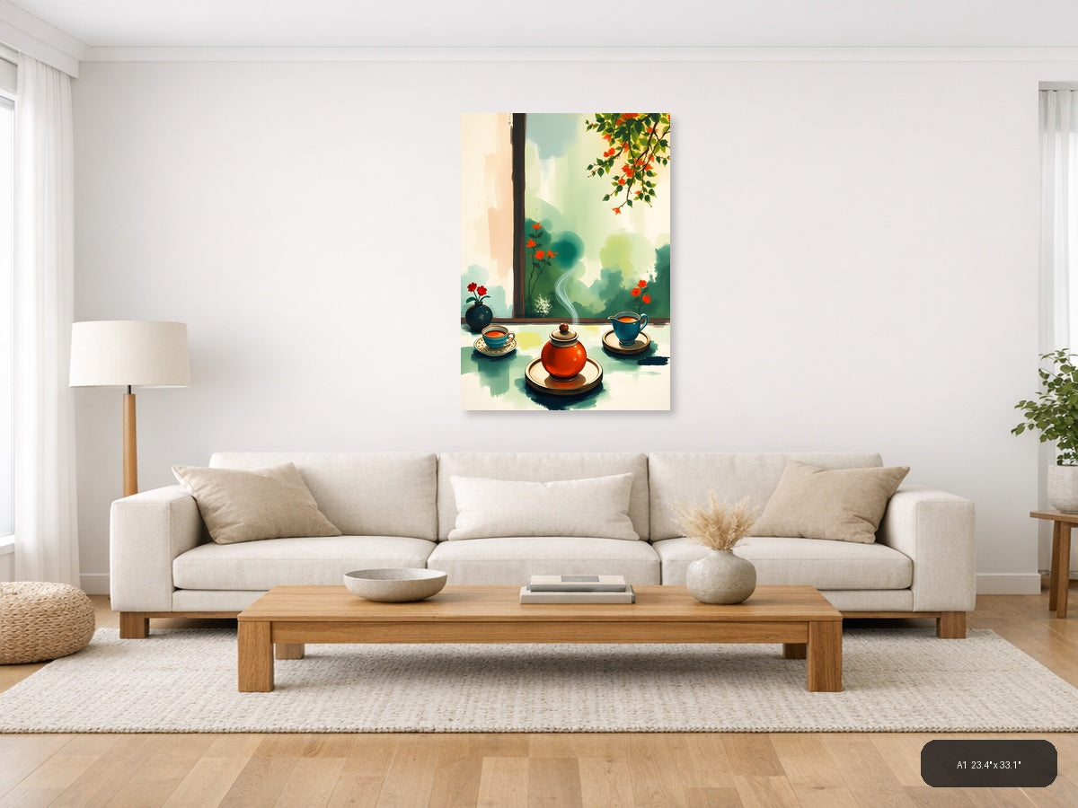 Serene Tea Time - Abstract Landscape Wall Art — A1 / Living Room