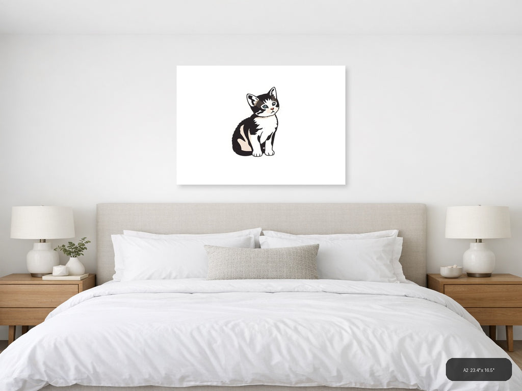 Black and White Kitten Minimalist Wall Art — A2 / Bedroom