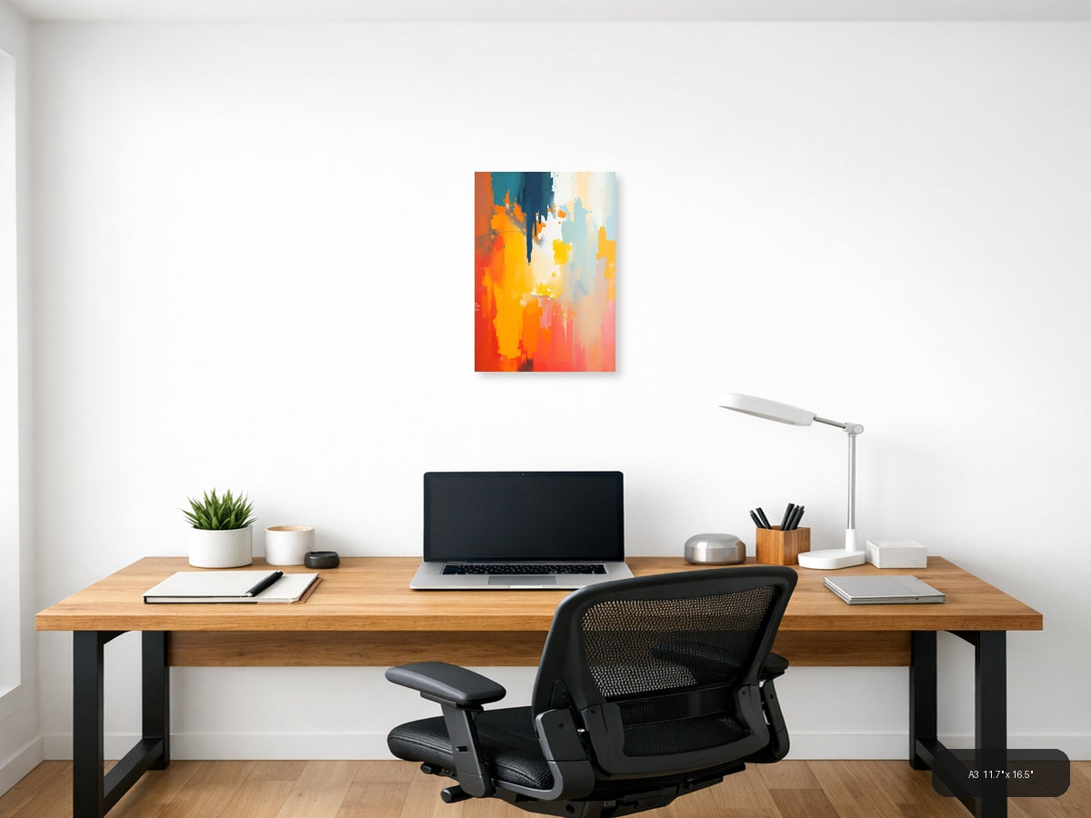 Abstract Gradient Splash Modern Orange Blue Wall Art — A3 / Office
