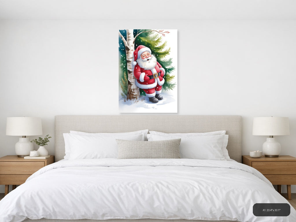 Santa Claus by Birch Tree Watercolor Wall Art — A1 / Bedroom