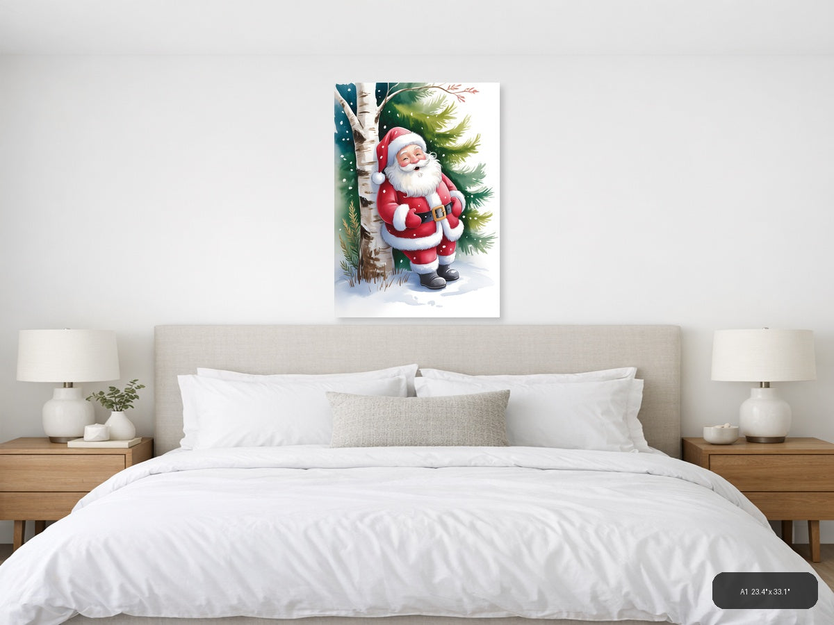 Santa Claus by Birch Tree Watercolor Wall Art — A1 / Bedroom