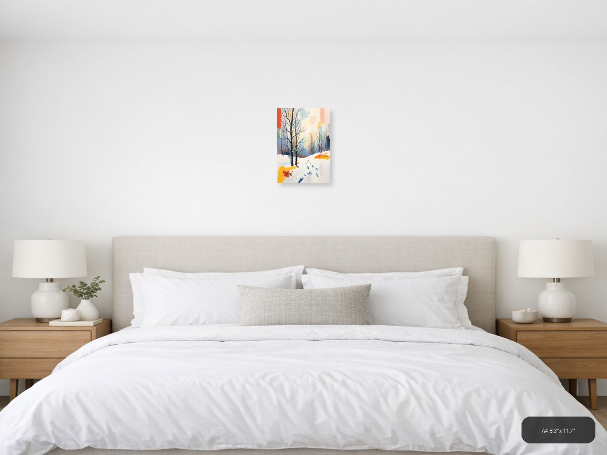 Winter Forest Footprints Abstract Landscape Wall Art — A4 / Bedroom