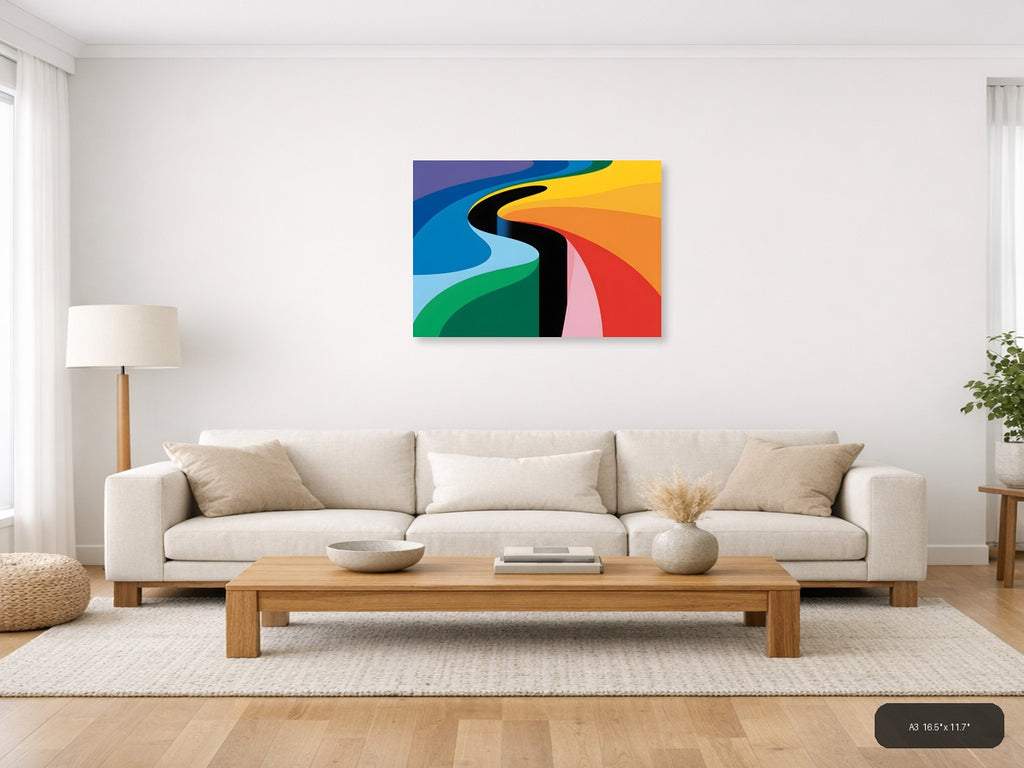 Colorful Abstract Waves Modern Photography Wall Art — A3 / Living Room