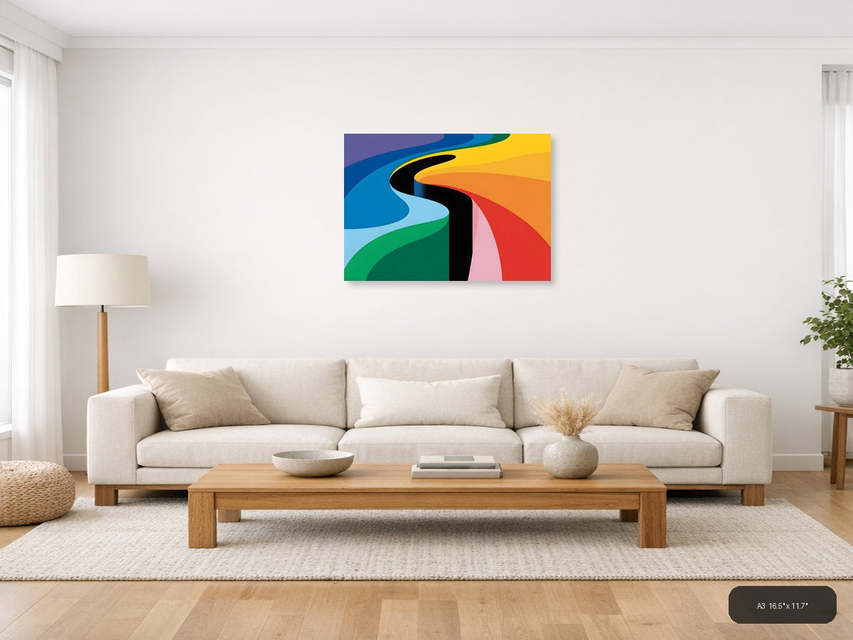 Colorful Abstract Waves Modern Photography Wall Art — A3 / Living Room