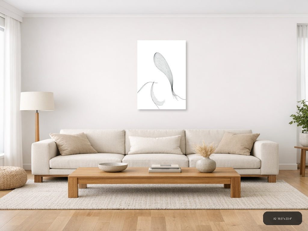 Abstract Feather Line Art Minimalist Portrait Wall Art — A2 / Living Room