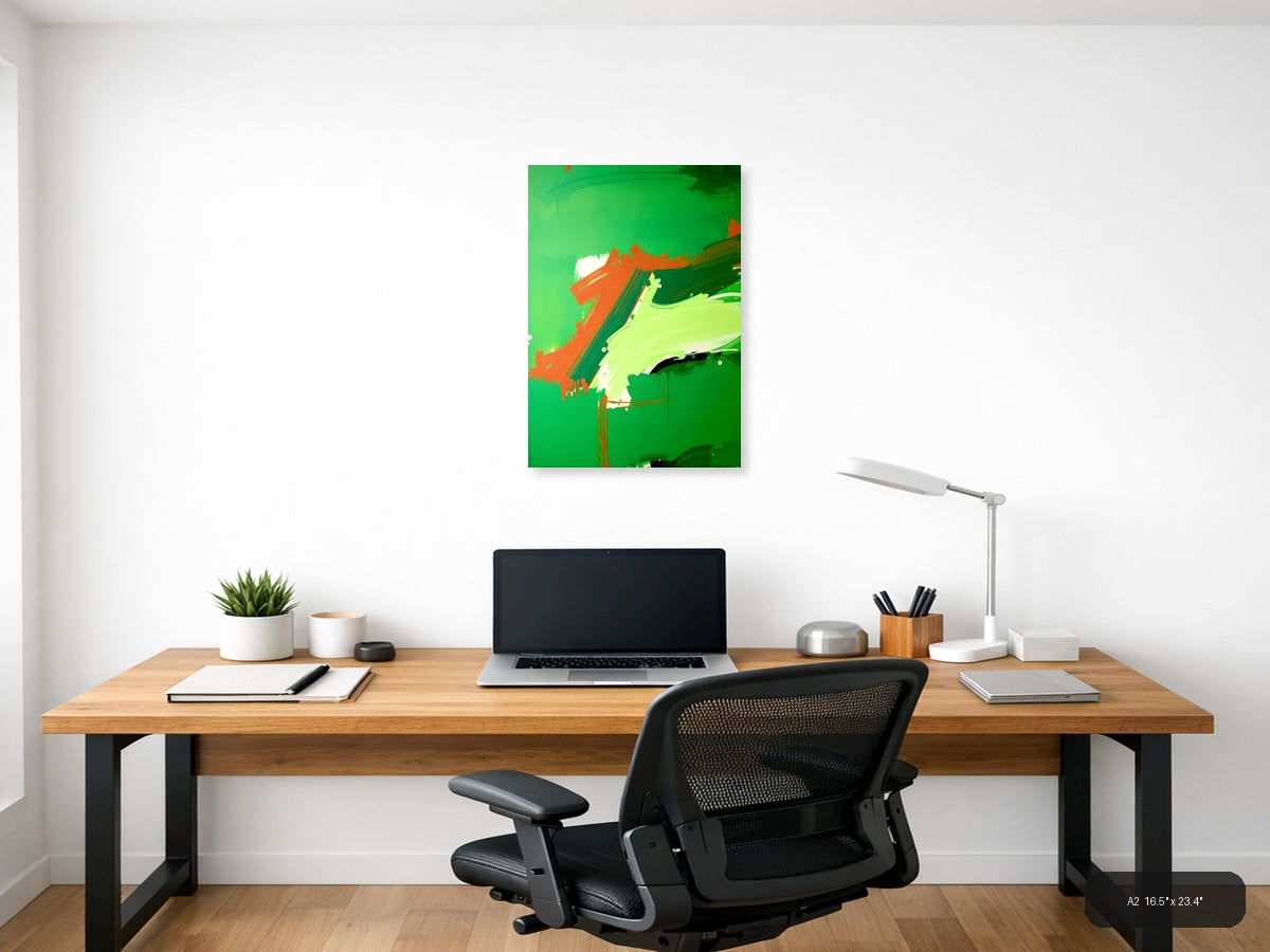 Abstract Orange & Lime Green Brushstroke Portrait Wall Art — A2 / Office