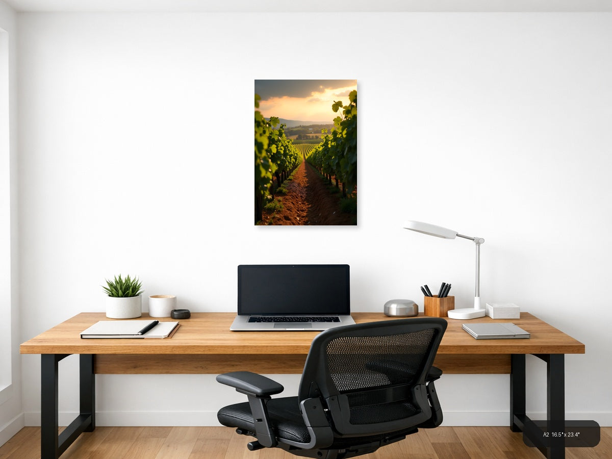Vineyard Sunset Golden Hour Photography Wall Art — A2 / Office