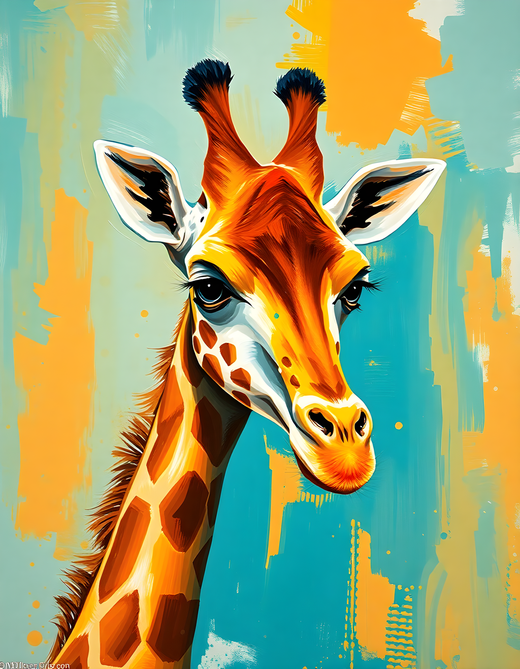 Colorful Abstract Giraffe Portrait Wall Art