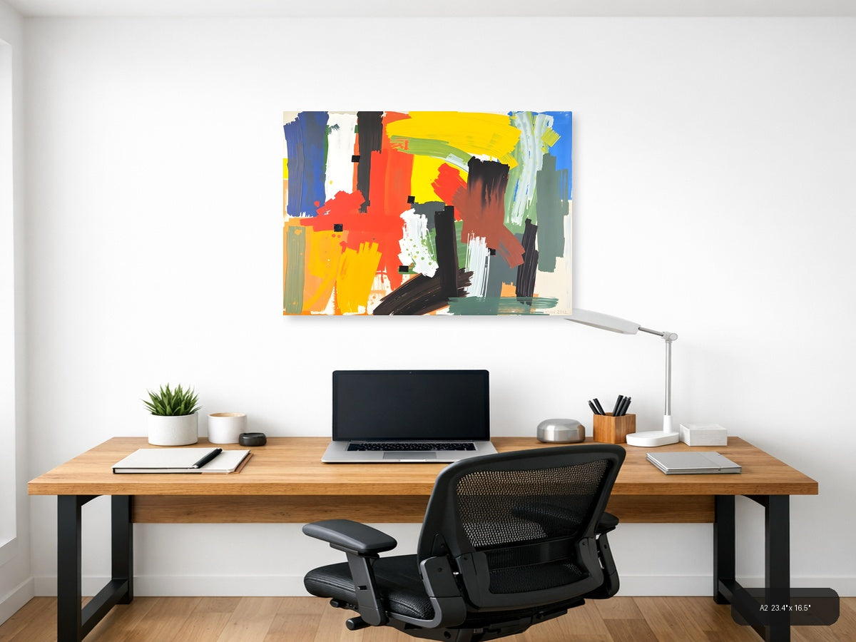 Vibrant Abstract Expressionist Composition Wall Art — A2 / Office