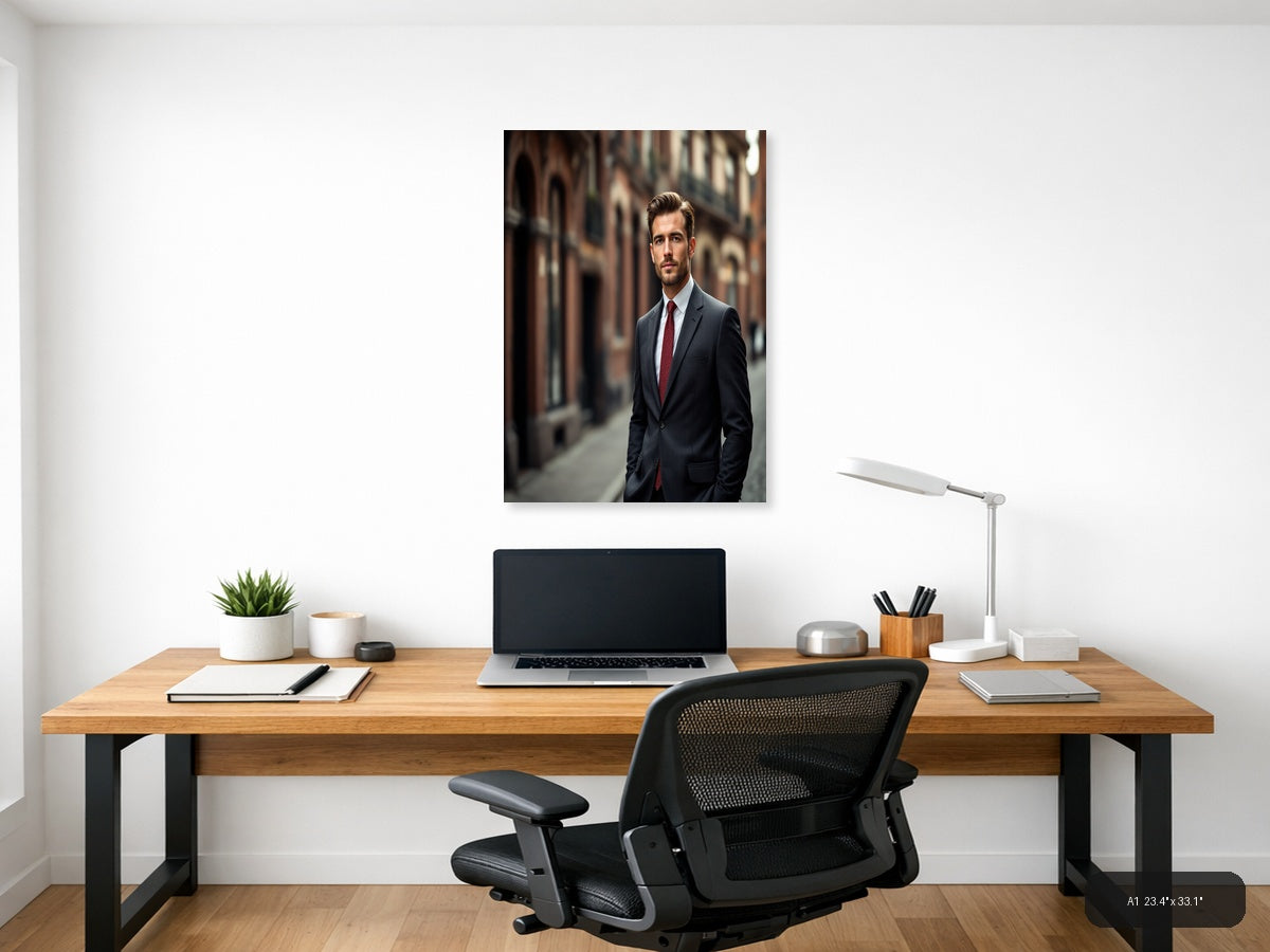 Vintage Portrait of Businessman in Urban Street Wall Art — A1 / Office