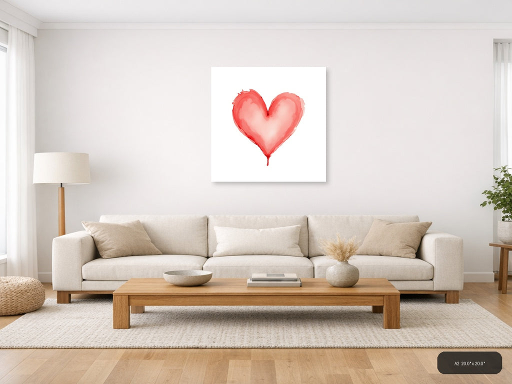 Red Watercolor Heart Wall Art — A2 / Living Room