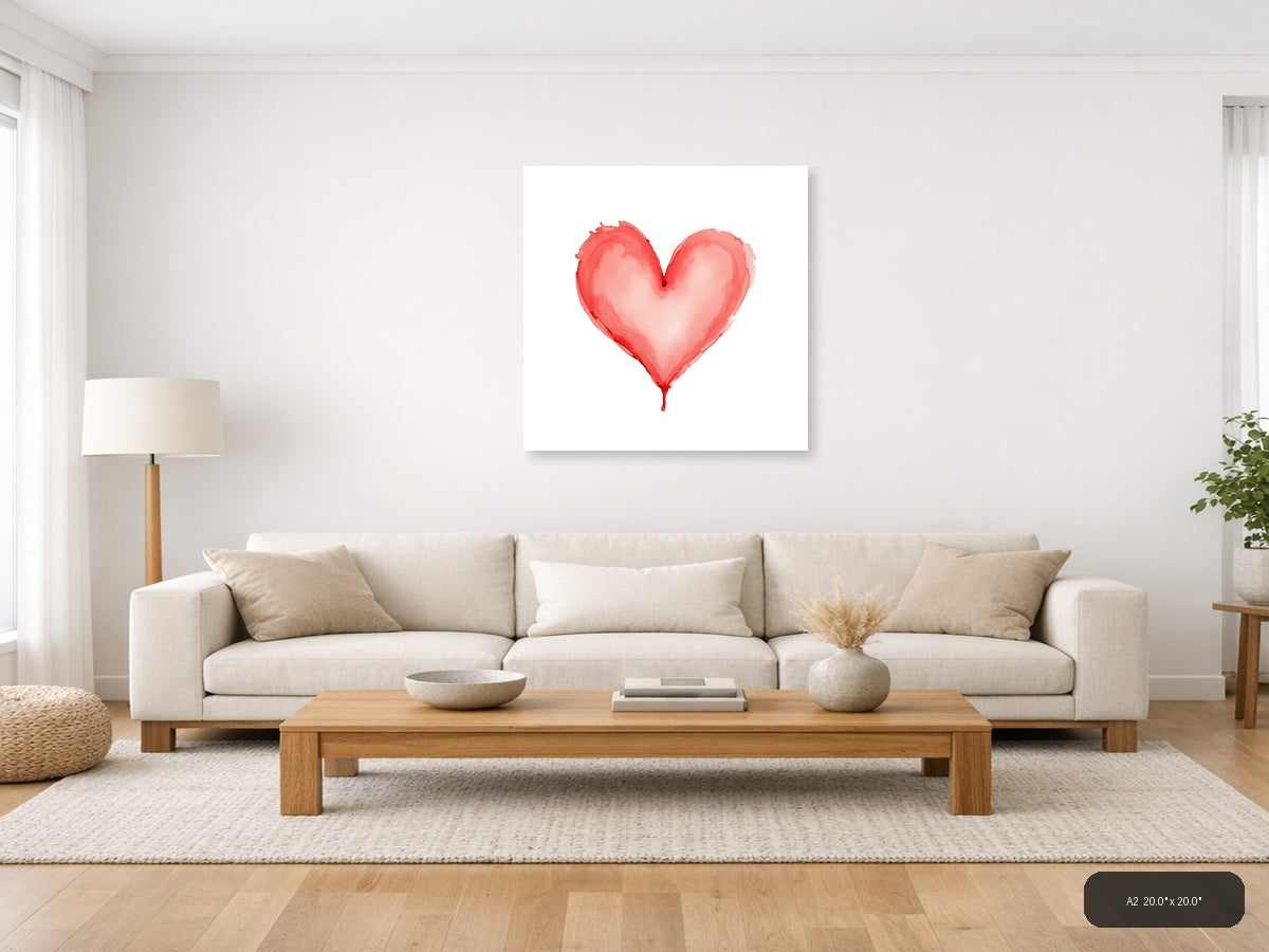 Red Watercolor Heart Wall Art — A2 / Living Room