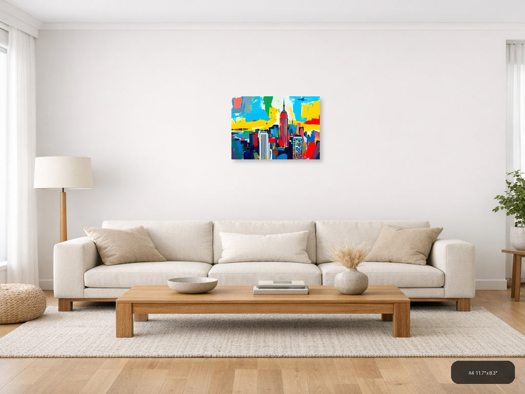 Abstract New York City Skyline Colorful Pop Art Wall Art — A4 / Living Room