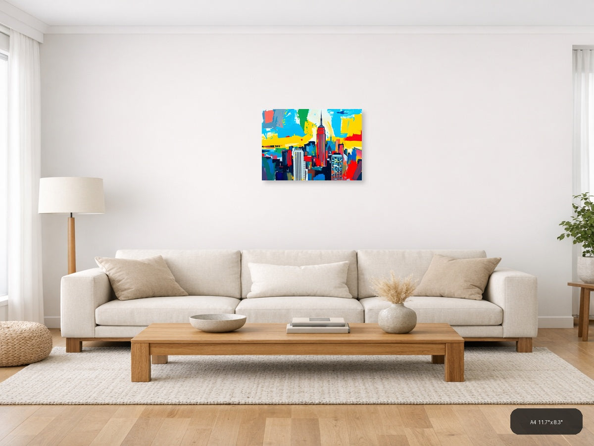 Abstract New York City Skyline Colorful Pop Art Wall Art — A4 / Living Room