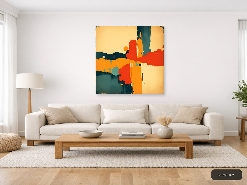 Vintage Abstract Desert Landscape with Cacti Wall Art — A1 / Living Room