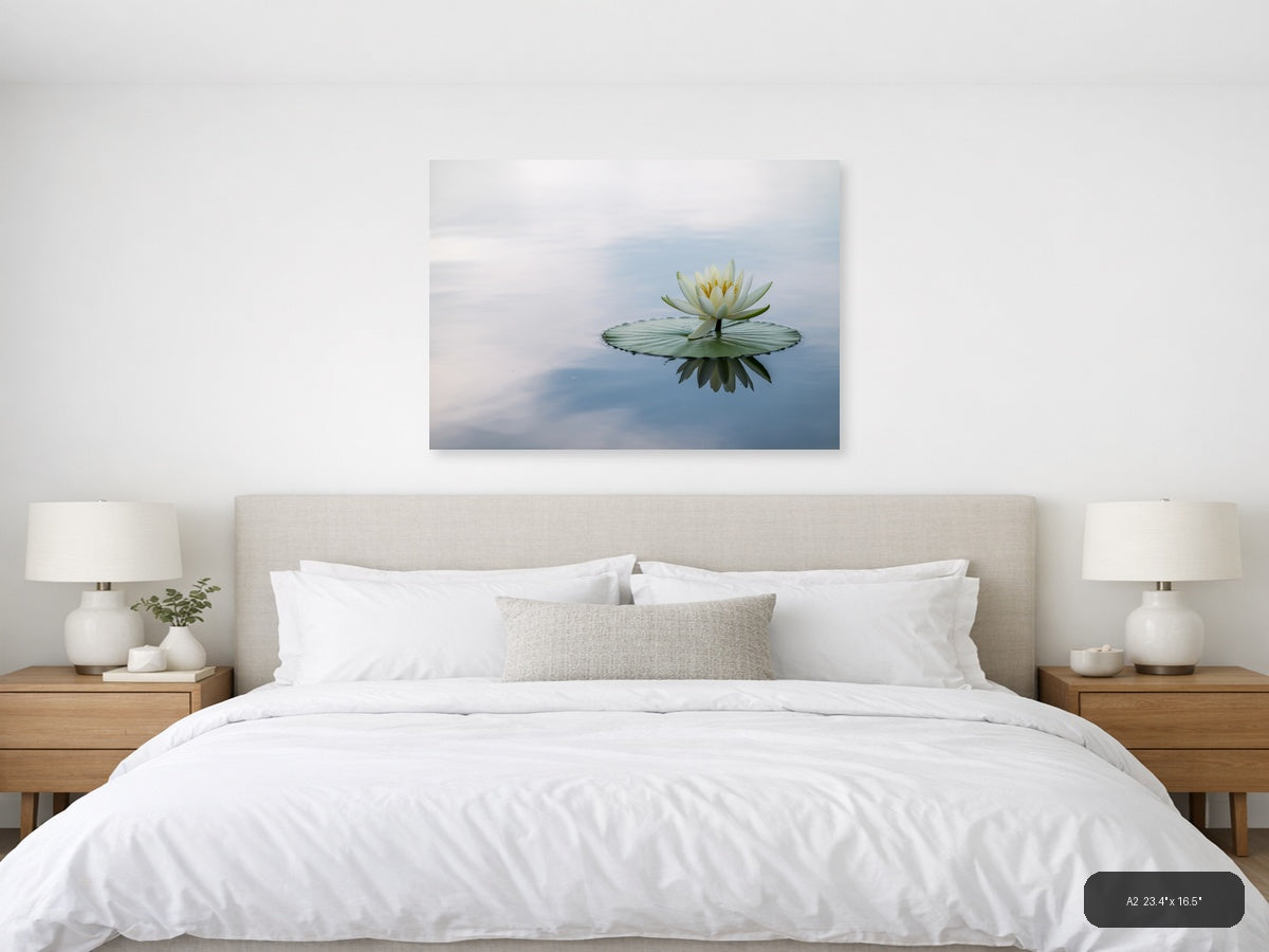 White Water Lily Reflection Minimalist Wall Art — A2 / Bedroom
