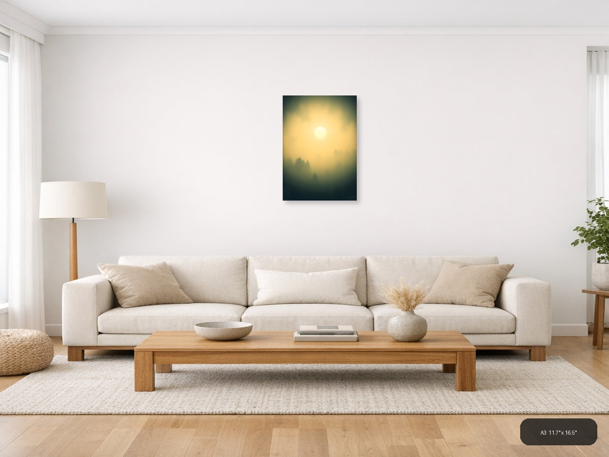 Vintage Misty Forest Sun Rise Wall Art — A3 / Living Room