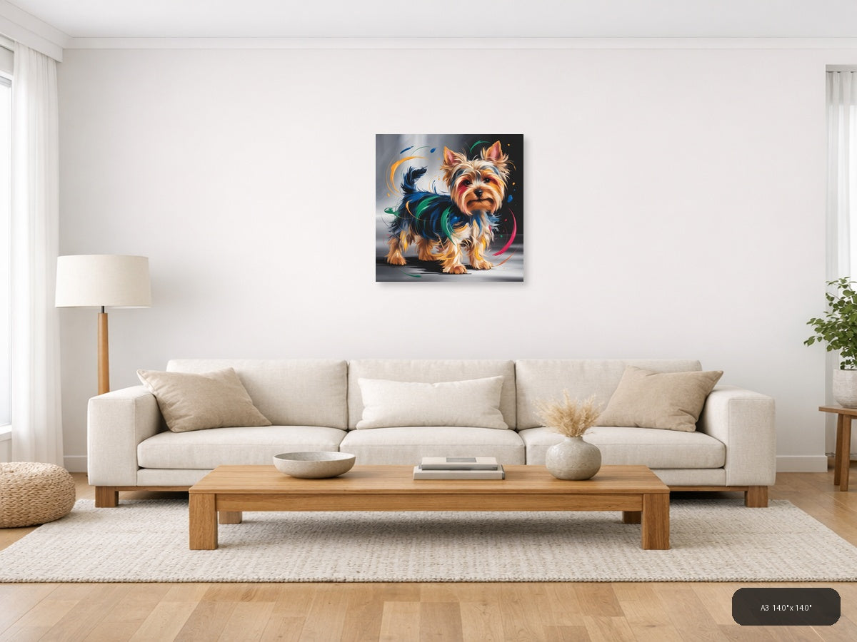 Colorful Abstract Yorkie Dog Portrait Wall Art — A3 / Living Room