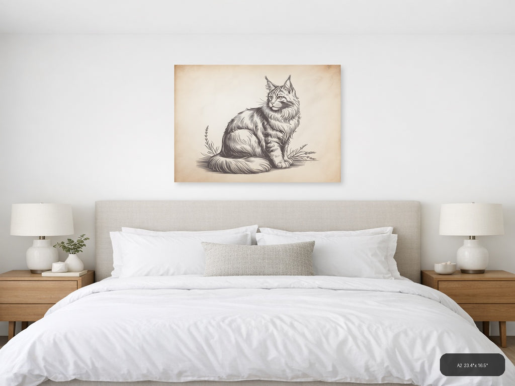 Majestic Lynx Line Art Portrait Wall Art — A2 / Bedroom