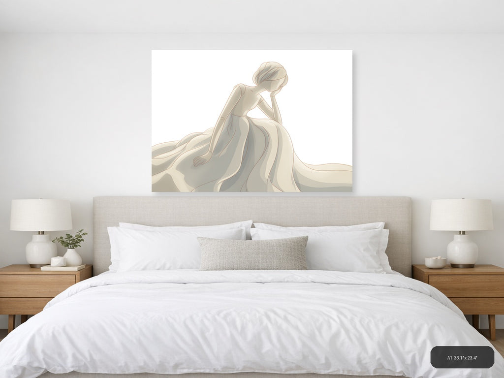 Elegant Woman in Flowing Gown Minimalist Wall Art — A1 / Bedroom